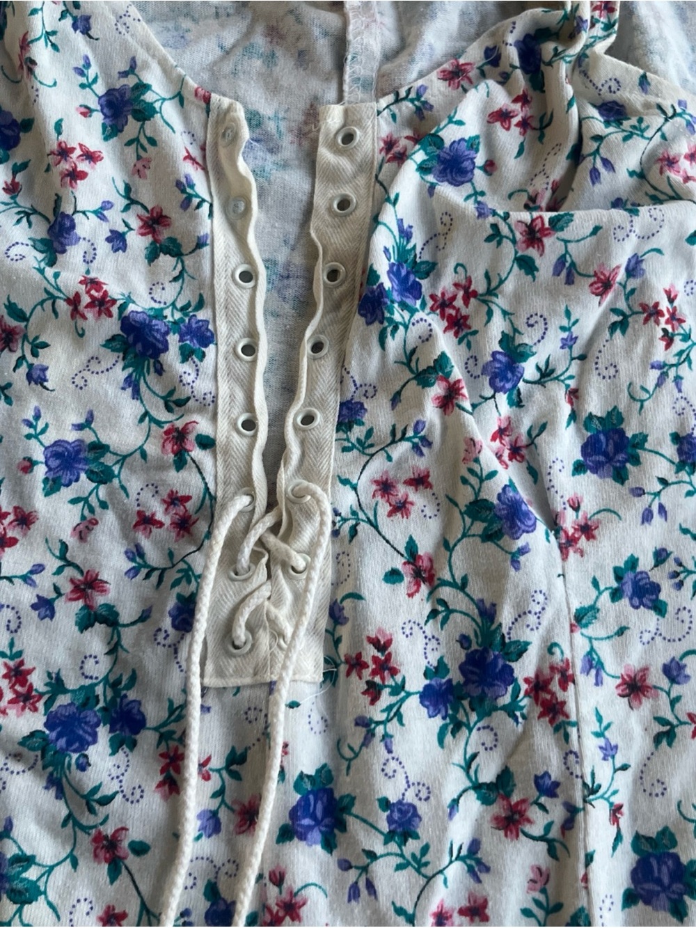 VNTG Rave Floral Romper Small Cottagecore Prairie Fairycore Lace Up ruffle leg - Picture 5 of 7